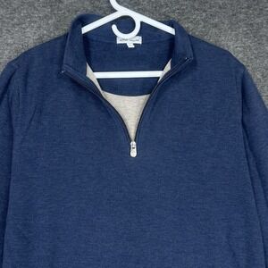 Peter Millar Sweater Mens Large Blue Crown Comfort Interlock 1/4 Zip Pullover